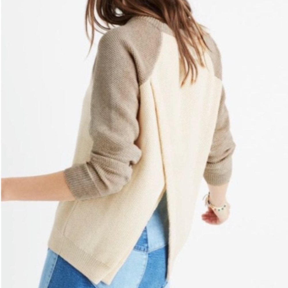 MADEWELL Color Block Cream Sweater with Criss Cross Back